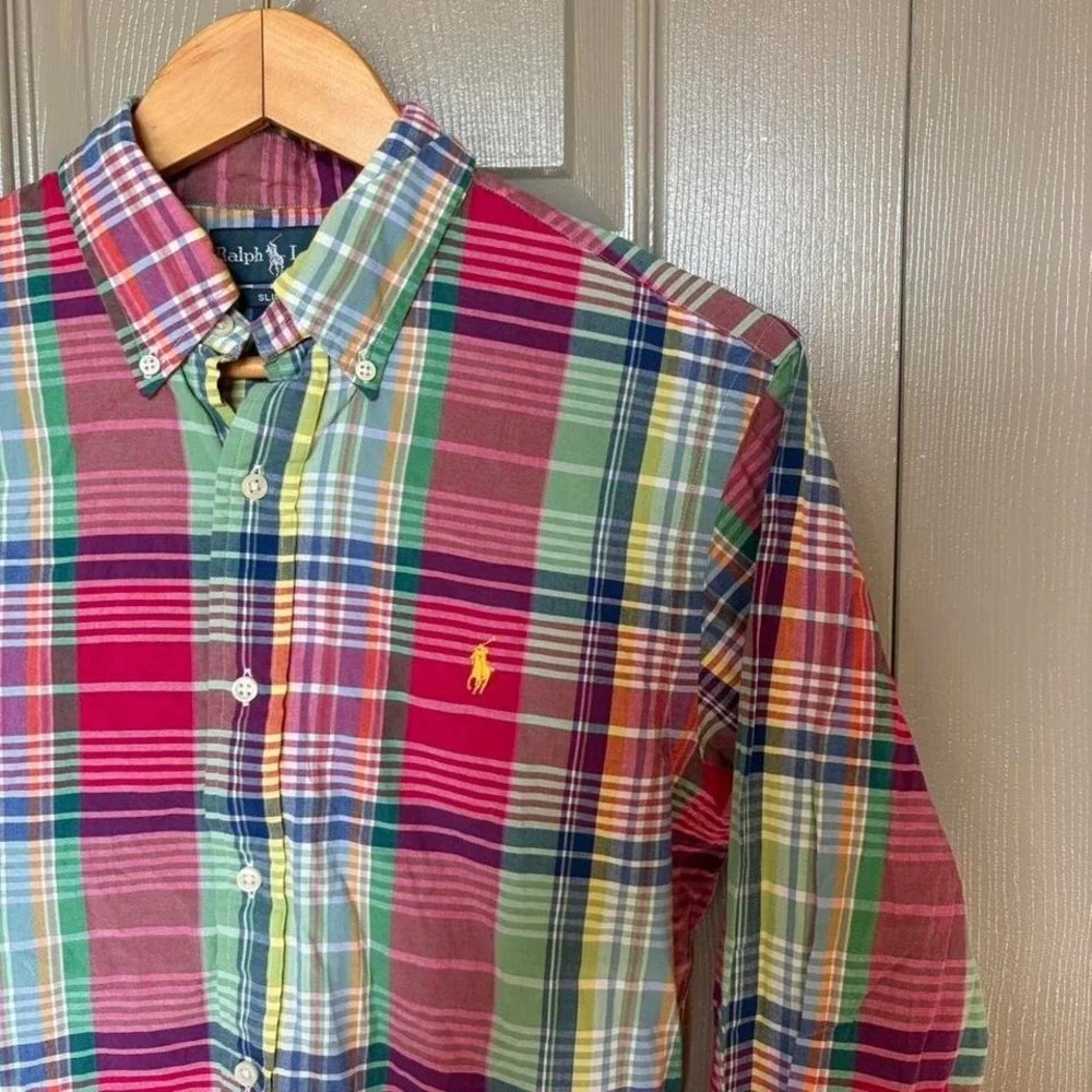 polo Ralph Lauren plaid long sleeve polo  Size L  plaid spring summer - Picture 2 of 5